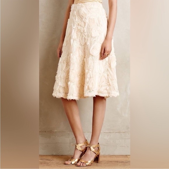 Anthropologie HD in Paris Petaluma A-Line Skirt Ruffled Rosette Cream 6 - Picture 9 of 10